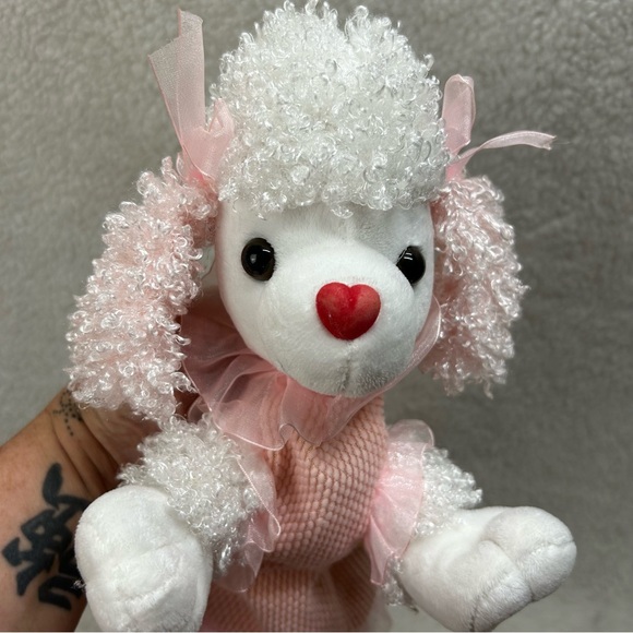 Poodle plush dog kids purse  12" pink peach white w/ mini poodle clip READ - Picture 2 of 15